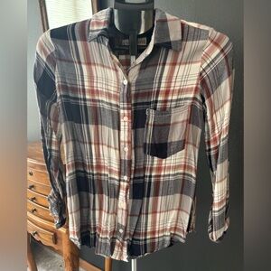 Knox Rose Women’s Red and Blue Plaid Button-Down Shirt with Lace Back